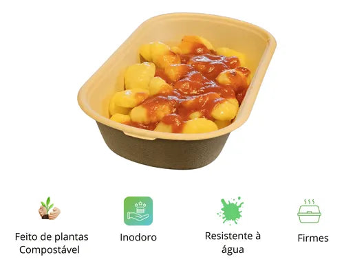 50 Bandejas Biodegradáveis De 750ml