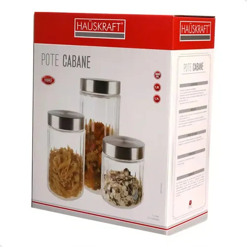 Jogo De Potes 3 Cabane Vidro Hauskraft Cor Transparente