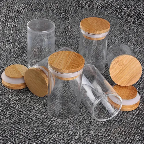 Kit Potes De Vidro Hermético 110ml Tampa De Bambu 12 Peças Cor Transparente Offerbest