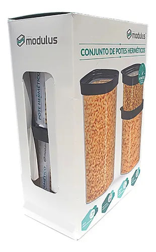 Jogo 4 Potes Herméticos 3 Tamanhos - 450, 1000 E 1500ml Cor Preto