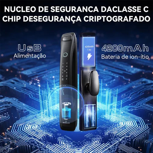 Fechadura Digital Reconhecimento Facial 3d C/ Câmera E App