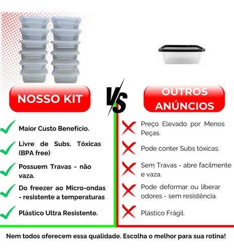Kit 12 Pote Marmita Reutilizável Comida Congelador Freezer