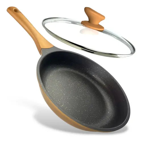 Frigideira Antiaderente Cerâmica 24cm Com Tampa Compatível Com Fogão A Gás E Indução Aristus - Dourado-preto