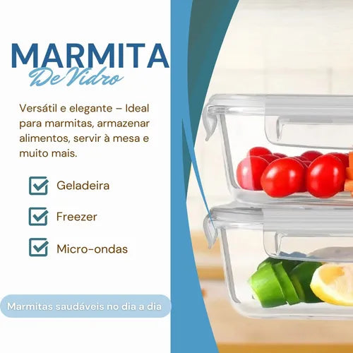 Kit 05 Marmita Pote Vidro Hermético Vidro Tampa Trava 340ml