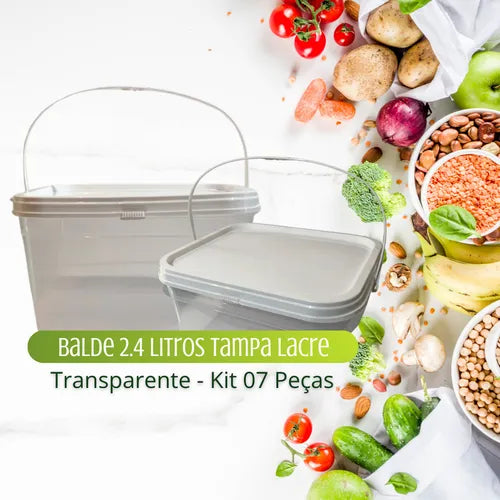 Balde Alimentício 2.4 Litros Com Tampa 7 Pçs Cor Transparente