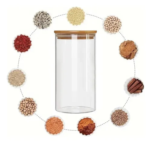 Kit 3 Potes De Vidro Com Tampa De Bambu 1300ml Mantimentos