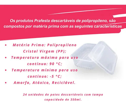 Kit Pote Com Tampa 350 Ml Retangular Prafesta 48 Un