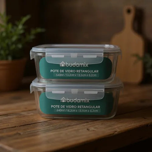 Kit 2 Potes Vidro 640ml Tampa Hermético Travas Vedação