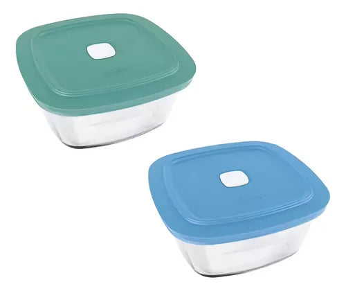 Conjunto Com 2 Potes Vidro Marinex Facilita Vap Quadrado 2l
