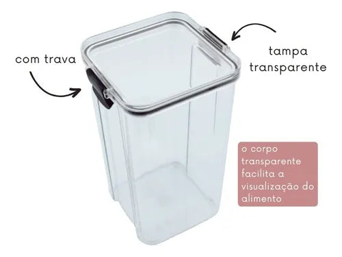 Conjunto 3 Potes Hermético 2,15 L Porta Mantimento Arroz