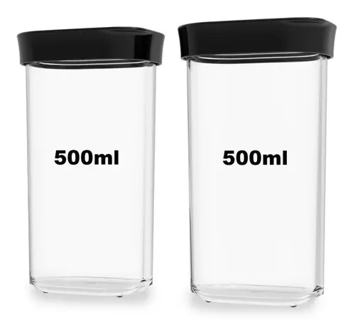 Kit 2 Potes Herméticos Porta Mantimentos Alimentos 500ml Cor Transparente