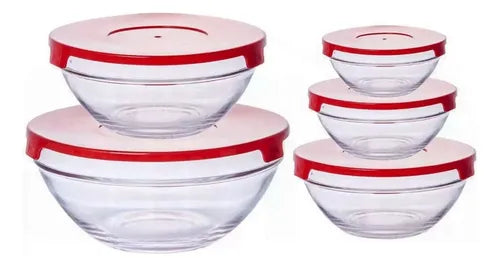 Jogo De Potes Marmita De Vidro 5 Pçs C/tampa Jgpo-007 Cor Transparente