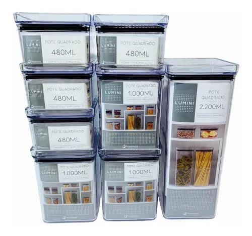 Conjunto Potes Hermeticos Lumini 8 Peças -1000ml, 480ml