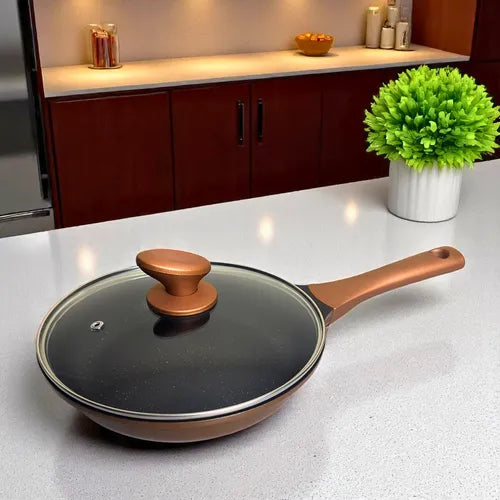 Frigideira Antiaderente Cerâmica 24cm Com Tampa Compatível Com Fogão A Gás E Indução Aristus - Dourado-preto