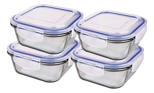 Conjunto De Potes Herméticos Vidro 300ml 4 Unid Marmita Cor Azul