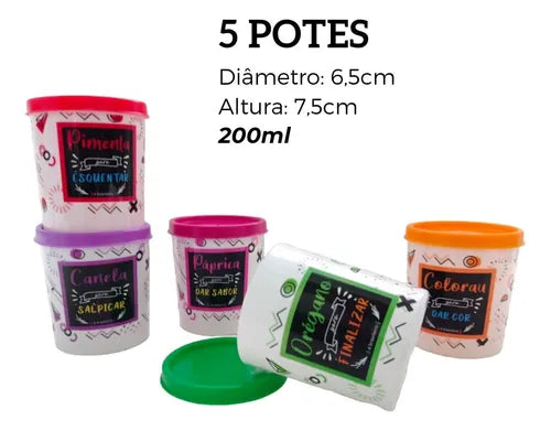 Kit 10 Potes Para Alimentos E Temperos Decorados Bpa Free