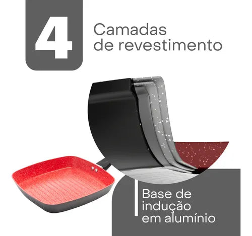 Bistequeira de Indução em Alumínio com Revestimento Cerâmico Vermelha 24cm Lyor