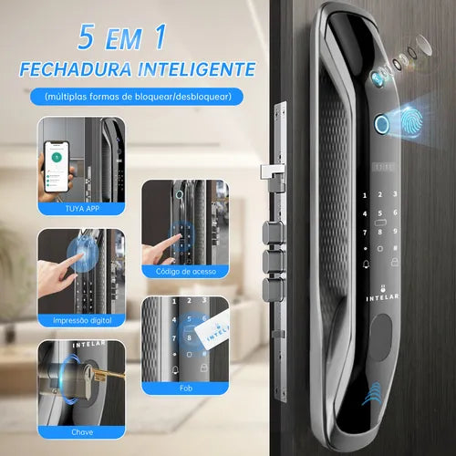 Fechadura Digital Eletronica Olho de Gato Biometrica Wi-fi Super Luxo Intelar X2 Cot Preto