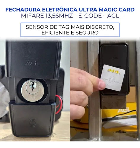 Fechadura de Portao Wifi Agl Ultra Magic Card Chave Ecode Preto