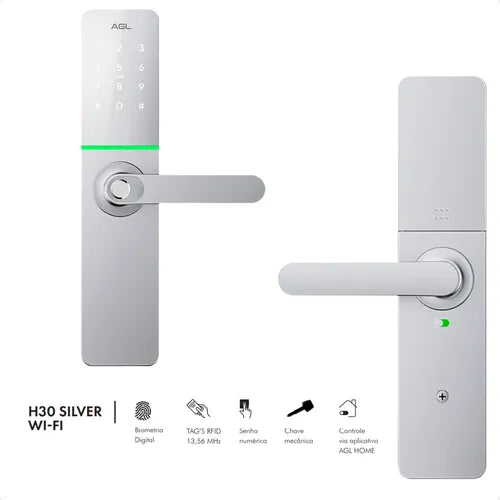 Fechadura Digital AGL H30 Silver Prata Wifi Eletronica Com Aplicativo e Biometria