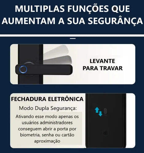 Fechadura Digital Inteligente Cartão Senha Biometria Wifi Cor Preto Rezzet Luatek LFE-03
