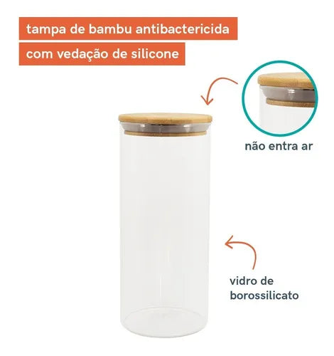 Potes De Vidro Mantimentos Com Tampa Bambu Oikos - 11 Pçs
