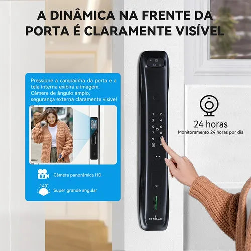 Fechadura Digital Reconhecimento Facial 3d C/ Câmera E App