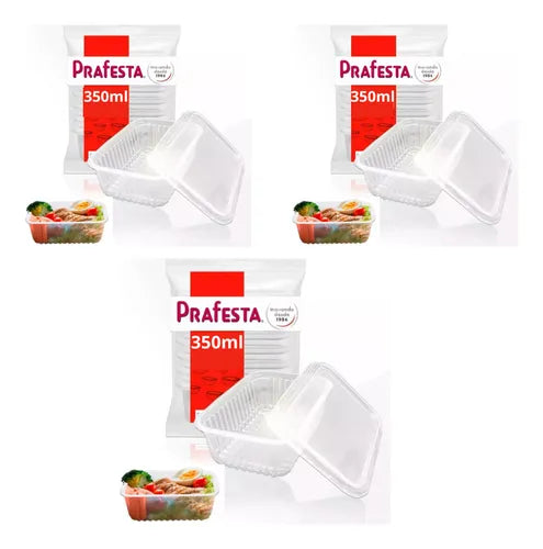 Pote Descartável 350ml Tampa Freezer Microondas Marmita 72un Cor Transparente