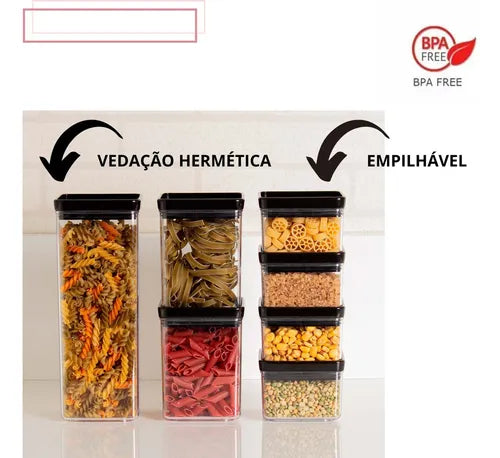 7 Potes Organizador Mantimentos Alimento Hermético Quadrado Cor 01