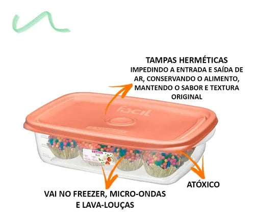 Conjunto 3 Potes Herméticos Mantimento Freezer Sanremo 785ml