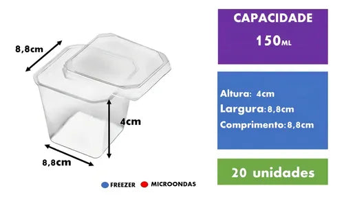 Pote Quadrado 150ml Transparente Pp Prafesta 20 Unidades