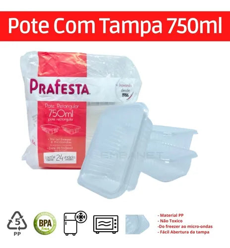 Pote Marmita Fit Descartável 750ml Prafesta Com Tampa - 48u