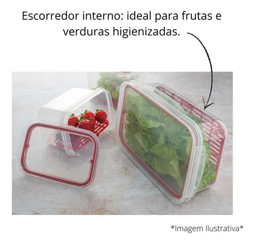 Pote Hermético Ret Com Escorredor 1l Plasutil Porta Frios