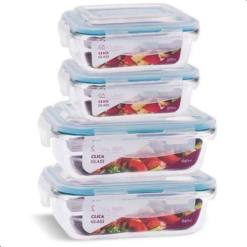 Conjunto 4 Potes Hermético Vidro 370ml 640ml Marmita Fitness Papinha Resistente A Variação De Temperatura Ms Variedades E Utilidades