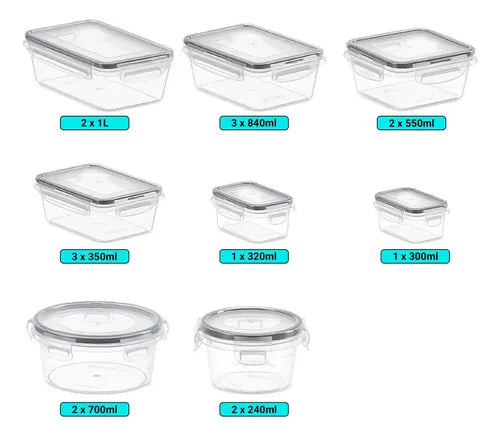 Conjunto 16 Potes Herméticos Croix Empilhavel Tampa E Trava Cor Transparente