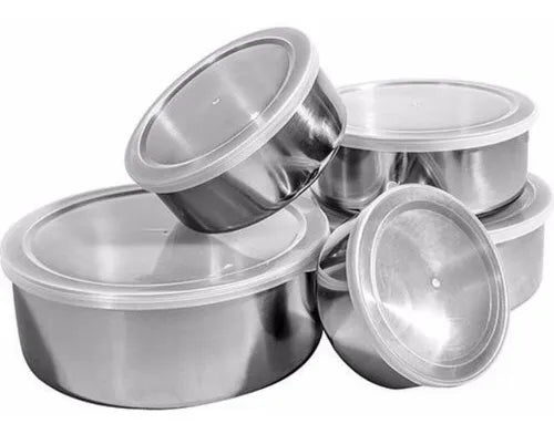 Conjunto De Potes Organizadores Inox 5 Peças Com Tampa Ke Home