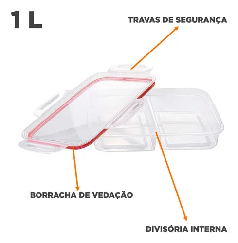 Pote Porta Frios 2 Divisórias Plasútil Empilhável Hermético Tampa Com Trava Trio e Vedação Presunto Queijo Mussarela Mortadela Vasilha Potinho Cozinha