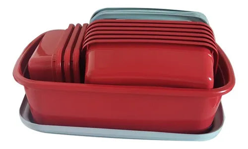 Kit 10 Potes De Mantimentos Vasilhas Plásticas Retangular Cor Vermelho