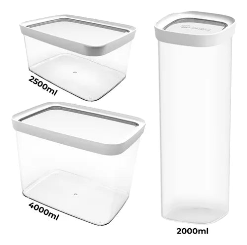 Kit 3 Potes Herméticos Grande Arroz Feijão Macarrão Cozinha