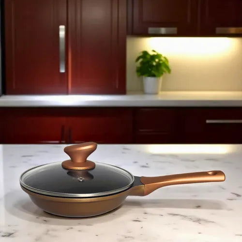 Frigideira Cerâmica Antiaderente Cooktop Indução/gás C/tampa Cor DOURADA-PRETO