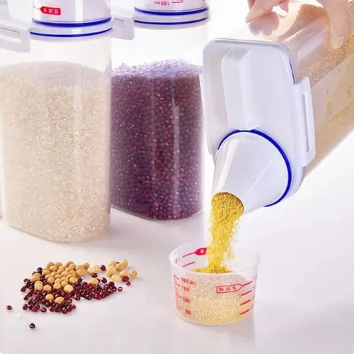 Dispenser De Ração Milho Feijão Arroz Sementes 2 Litros Cor Pote Hermetico Com Copo Medidor Multiuso Importe Cor Transparente