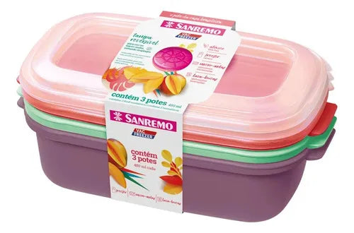 Potes Plástico Freezer Alimentos 1.1 L Sanremo Kit C/3 Pçs