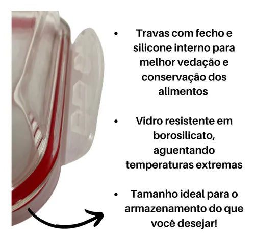 Conjunto 3 Potes De Vidro Com Tampa Hermética 150ml/170ml Cor Transparente