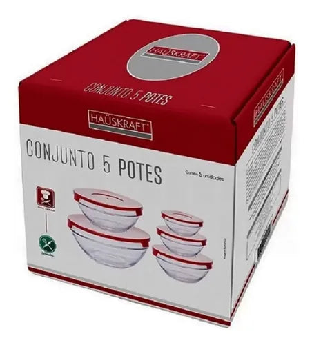 Jogo De Potes Marmita De Vidro 5 Pçs C/tampa Jgpo-007 Cor Transparente