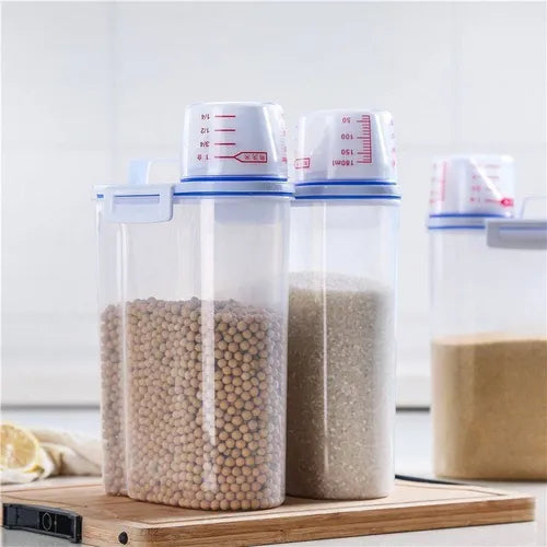 Dispenser De Ração Milho Feijão Arroz Sementes 2 Litros Cor Pote Hermetico Com Copo Medidor Multiuso Importe Cor Transparente