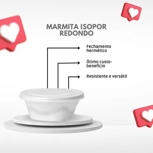Marmitex Isopor Redondo Copobras Pt 102 Nº8 750ml 50 Unid. Cor Branco