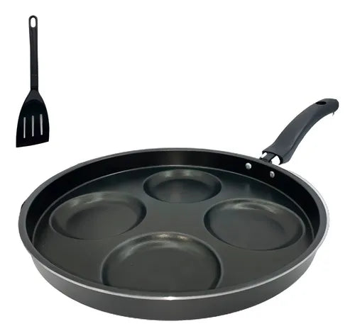 Frigideira Teflon 4 Ovos Antiaderente Com Espátula De Nylon Cor Preto