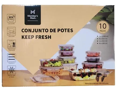 Conjunto De 10 Potes Vidro Keep Fresh