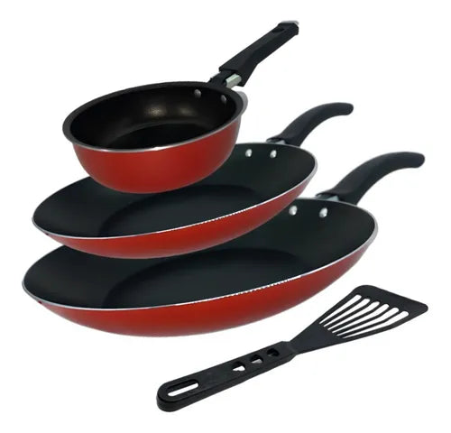 Conjunto De Frigideira 3 Pçs Antiaderente Techflon Nacional Cor Cereja