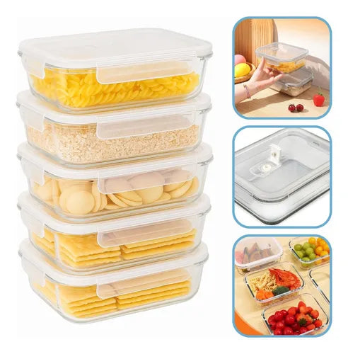 Kit 05 Marmita Pote Vidro Hermético Vidro Tampa Trava 340ml